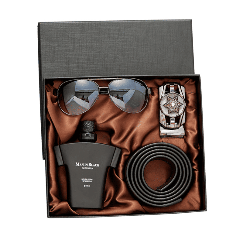Men's Luxury 3-Piece Gift Set: Sunglasses, Leather Belt, Wallet, Perfume
