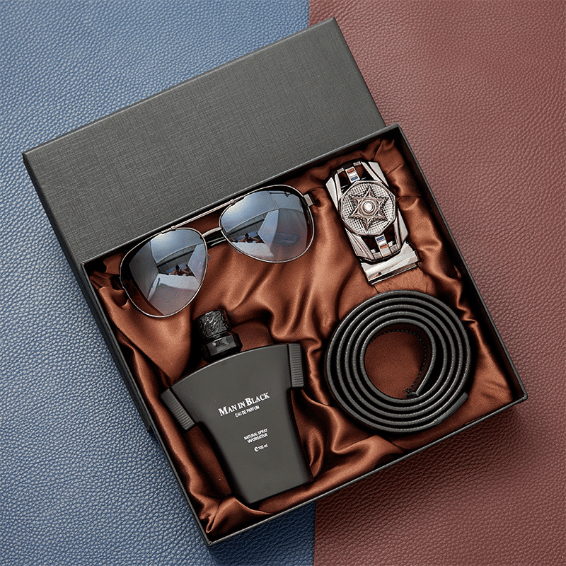 Men's Luxury 3-Piece Gift Set: Sunglasses, Leather Belt, Wallet, Perfume