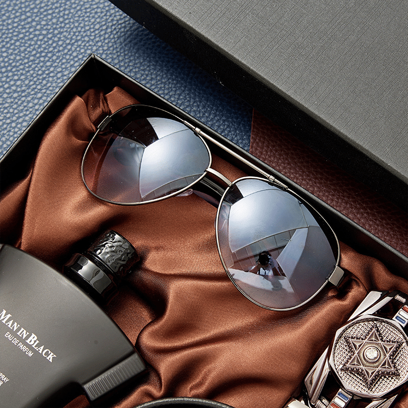 Men's Luxury 3-Piece Gift Set: Sunglasses, Leather Belt, Wallet, Perfume