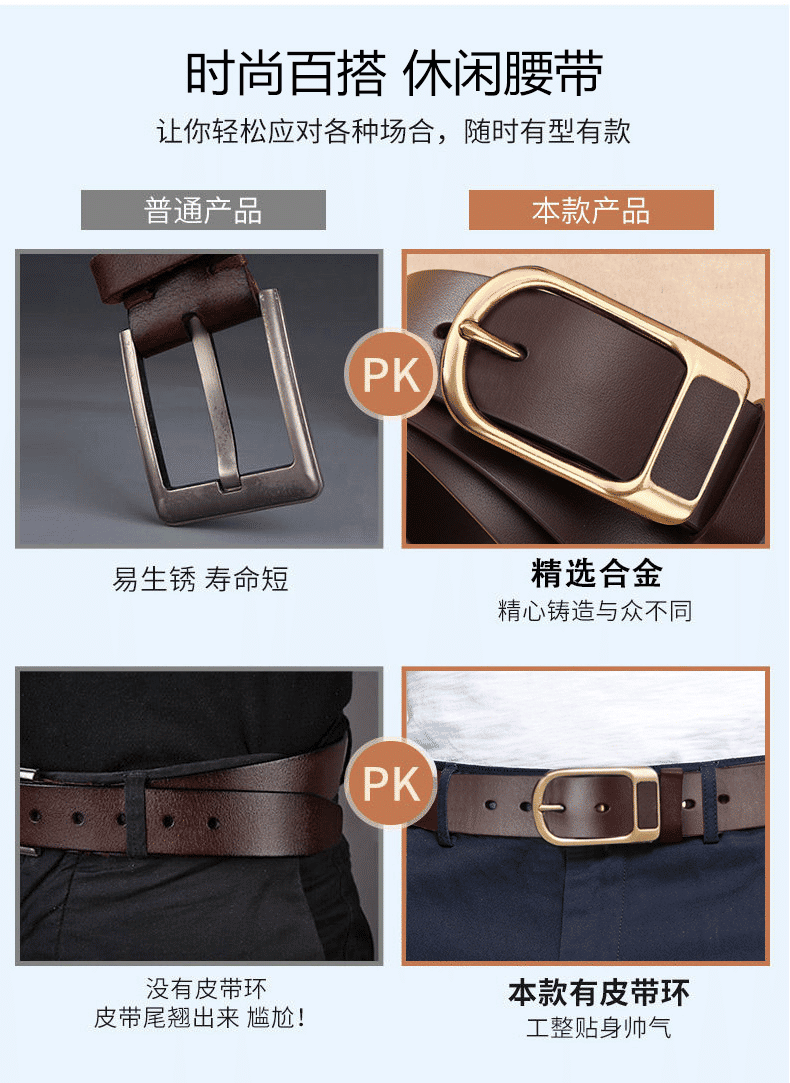 Durable Men's Vintage PU Leather Business Casual Belt with Adjustable Needle Buckle