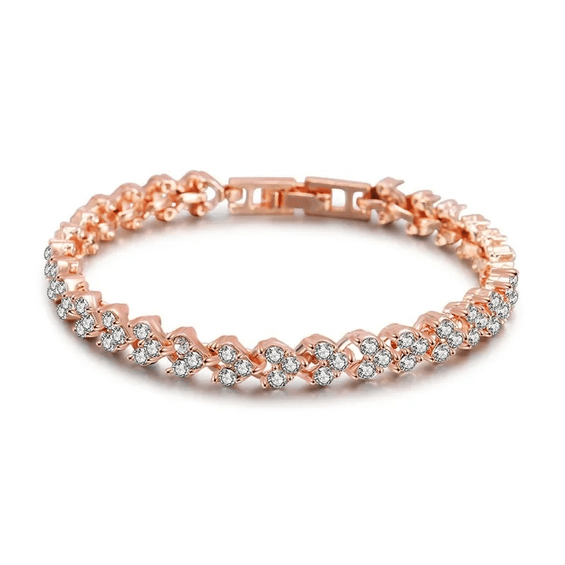 Elegant Rose Gold Roman Crystal Heart Chain Women's Bracelet - Fashion Bangle