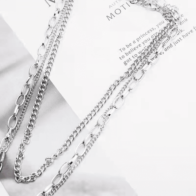 Trendy Men's 3-Piece Multi-Layer Hip Hop Silver Chain Necklace Set