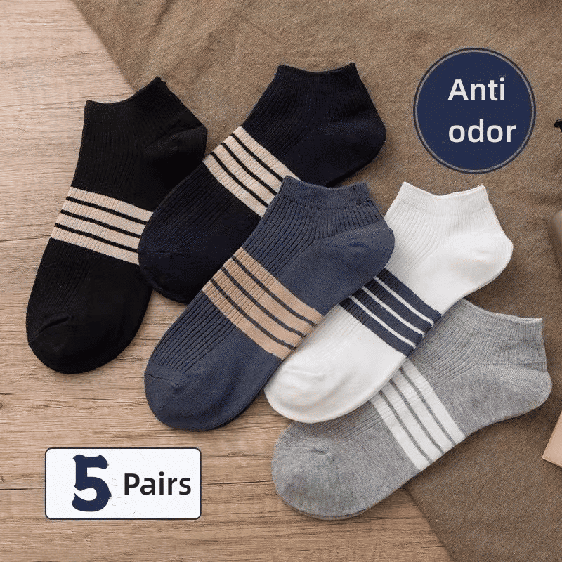 5 Pairs Men's Cotton Short Sports Sweat-Absorbing Odor-Proof Boat Socks Casual