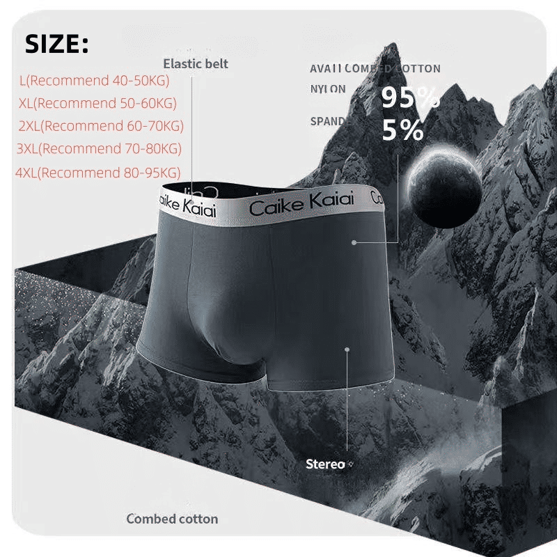 Caike Kaidi Men's 4-Pack Cotton Boxer Briefs - Antibacterial, Breathable, Youthful