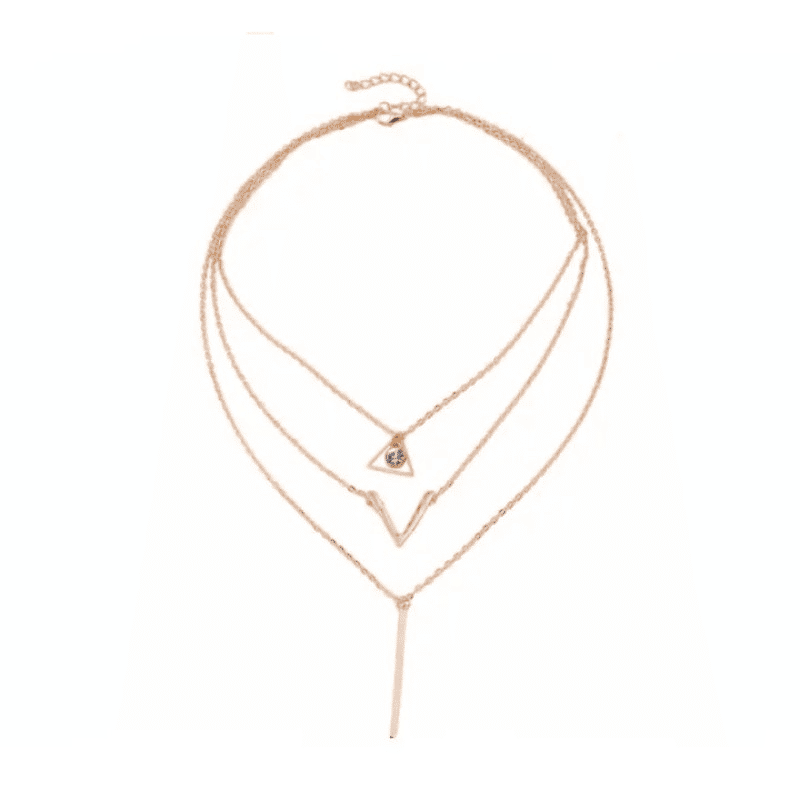 Elegant 3-Piece Multilayer Crystal Pendant Necklace Set for Women - Gold Tone