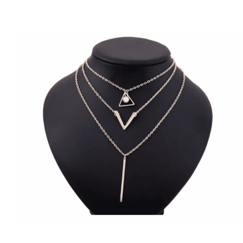 Elegant 3-Piece Multilayer Crystal Pendant Necklace Set for Women - Gold Tone
