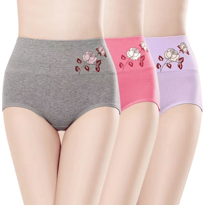 3-Pack High-Waisted Pure Cotton Women's Underwear, Breathable Tummy Control Panties