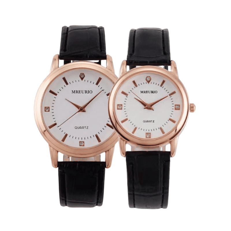 Elegant Brown Leather Strap Couple Quartz Watches - Fashionable Lover Gift Set