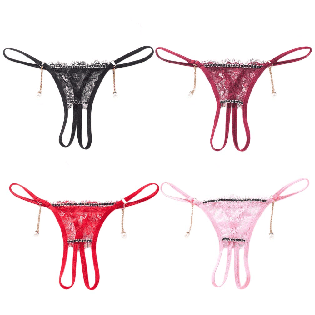 Women's 4-in-1 Pack Sexy Lace Crotchless G-String Thong Lingerie Set
