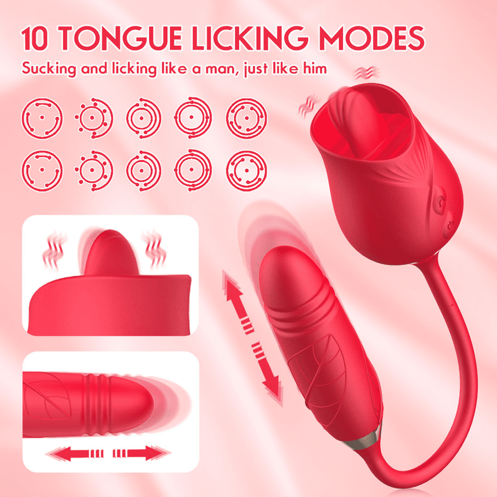 Ultimate Rose Toy Vibrator: Thrusting G-Spot, Clitoral Licking & Anal Stimulator