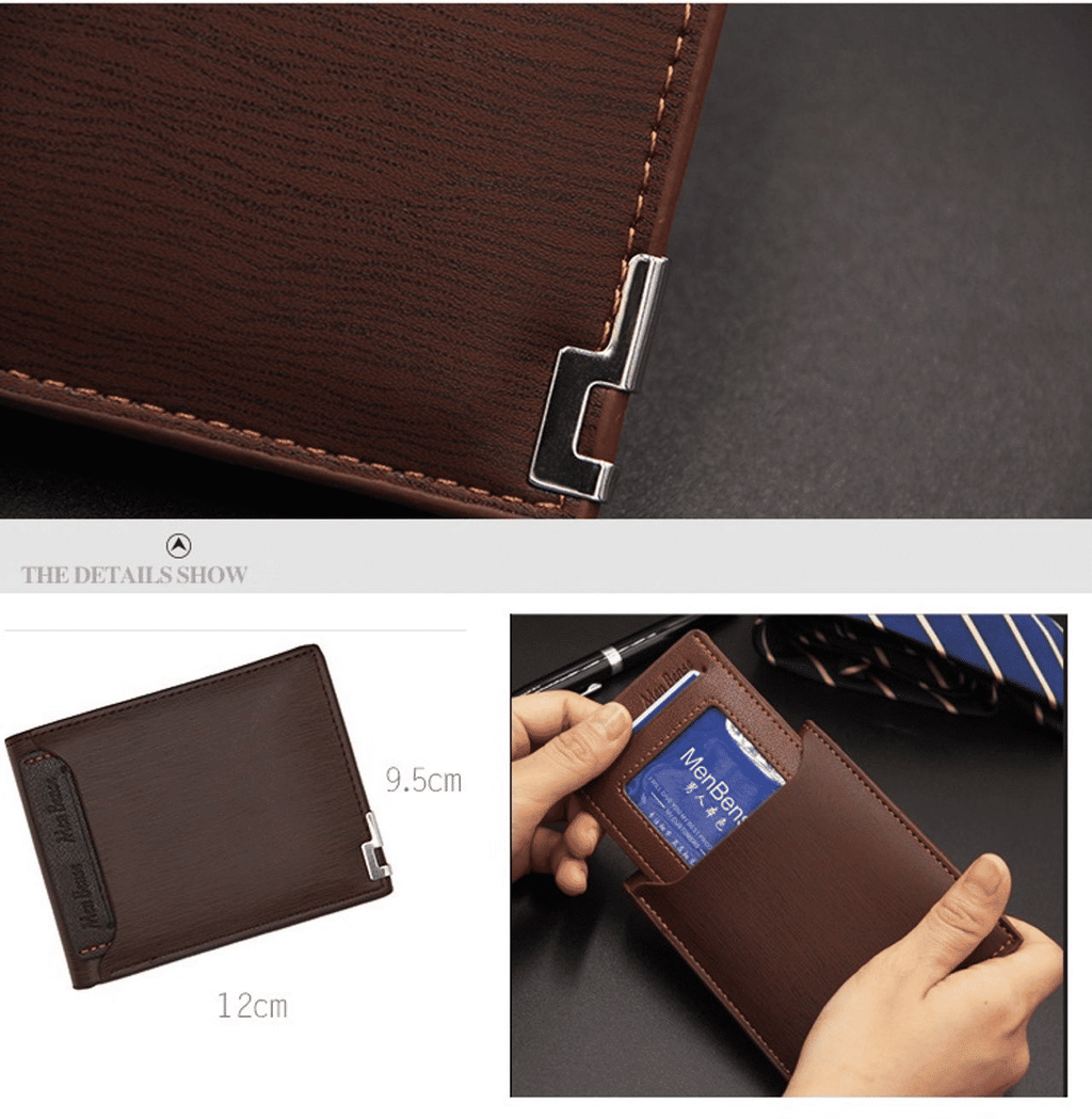 Men's Genuine Leather Slim Bifold Wallet with Money Clip and Card Holder