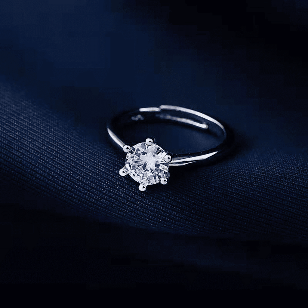 Elegant Adjustable Silver Plated Diamond Ring for Women - Wedding Engagement Gift