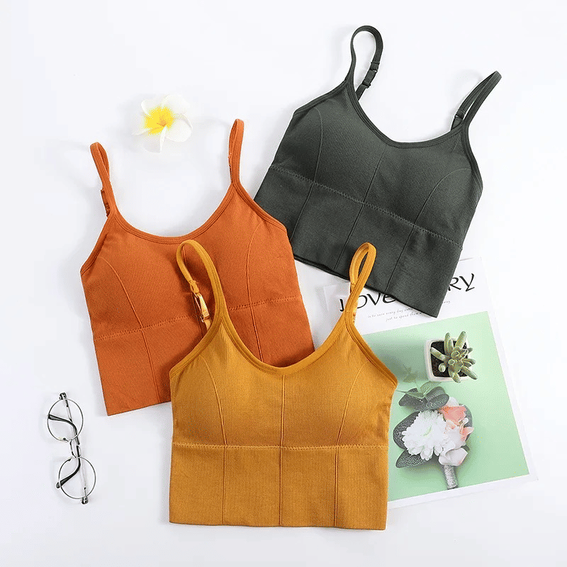 Seamless Wireless Padded Crop Top Bra - U-Back Sling Vest with Removable Pads