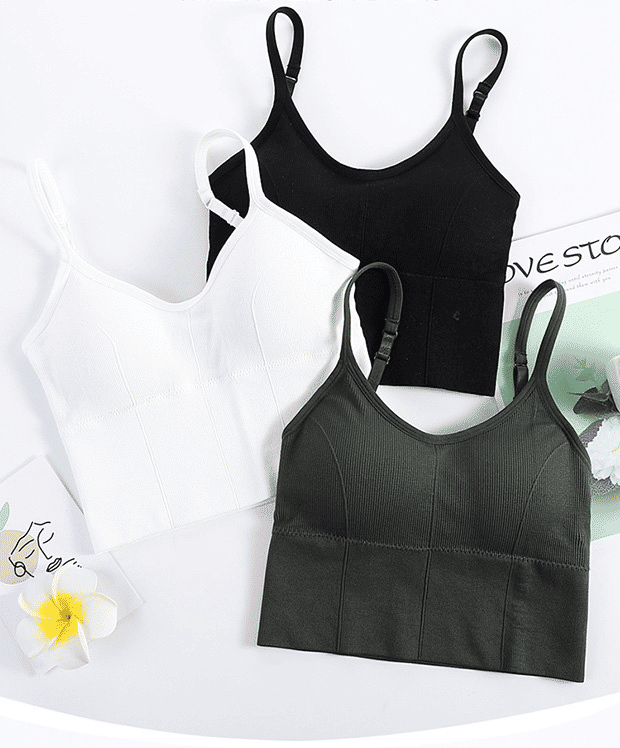 Seamless Wireless Padded Crop Top Bra - U-Back Sling Vest with Removable Pads