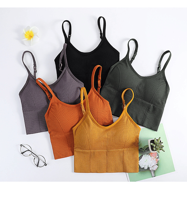 Seamless Wireless Padded Crop Top Bra - U-Back Sling Vest with Removable Pads