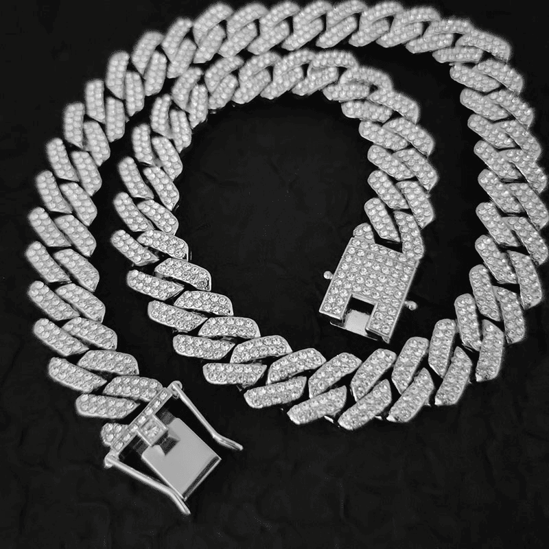 Luxury Iced Out 14mm Miami Cuban Link Chain Necklace Bracelet for Men Women