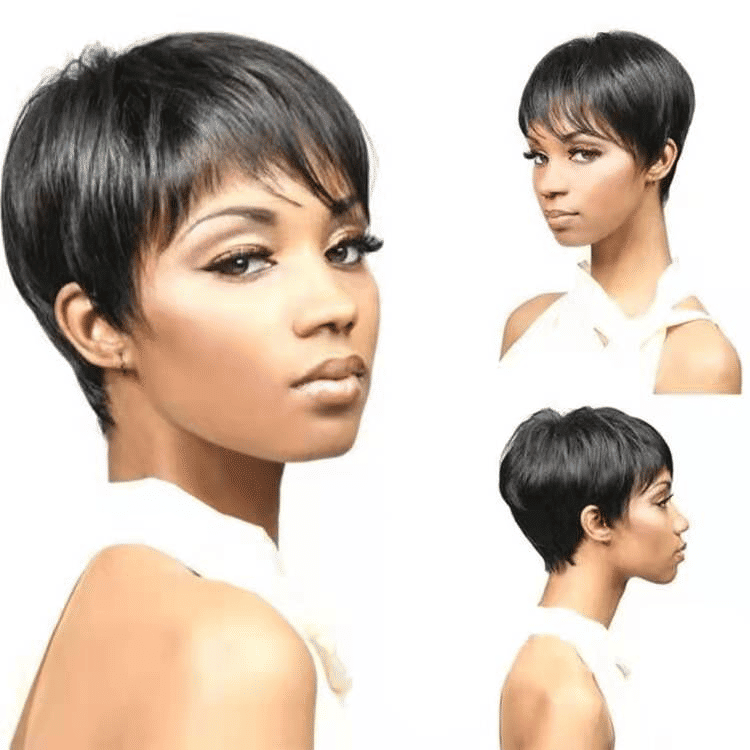 FBK Chic Black Short Pixie Cut Synthetic Wig for Women, Natural Look