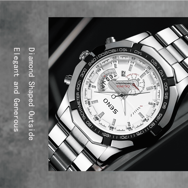 Men's Large Dial Waterproof Calendar Watch - Fashion Business Stainless Steel