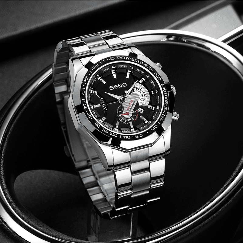 Men's Large Dial Waterproof Calendar Watch - Fashion Business Stainless Steel