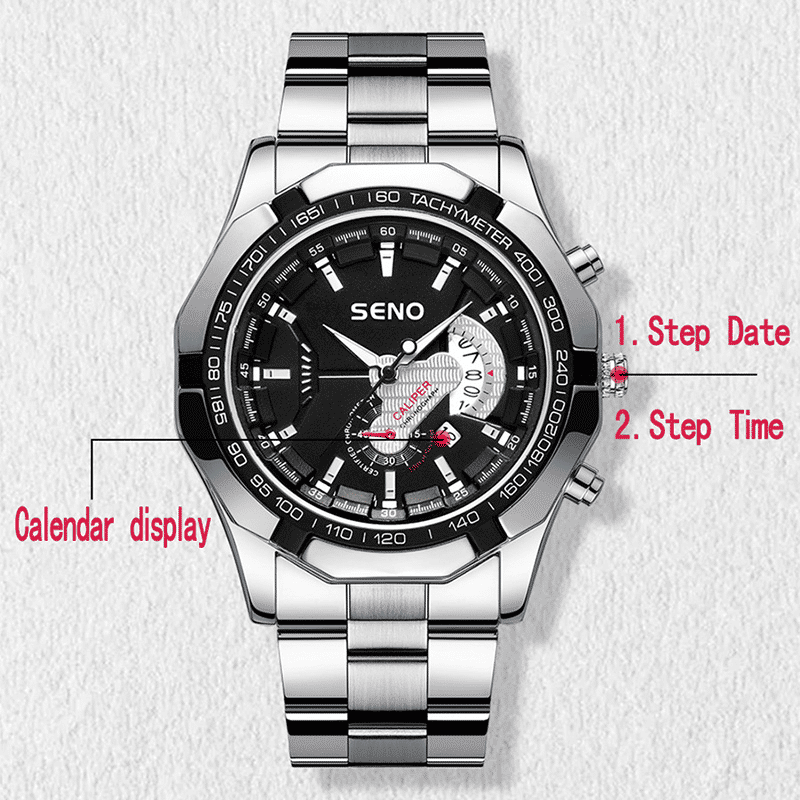 Men's Large Dial Waterproof Calendar Watch - Fashion Business Stainless Steel