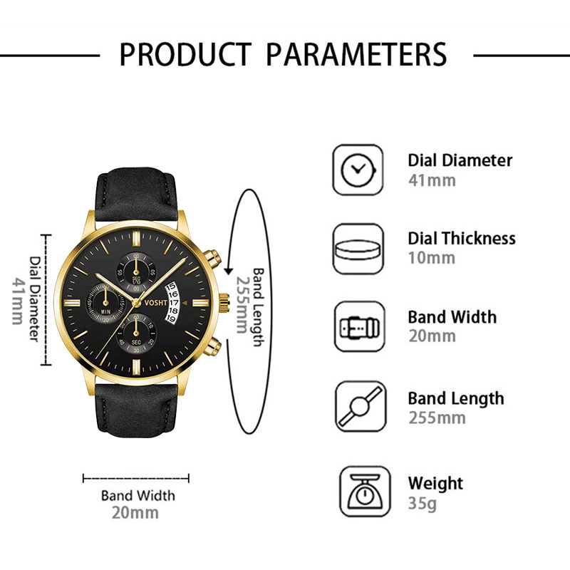 Elegant 2-Piece Men's Quartz Watch Set with Calendar & Alloy Bracelet