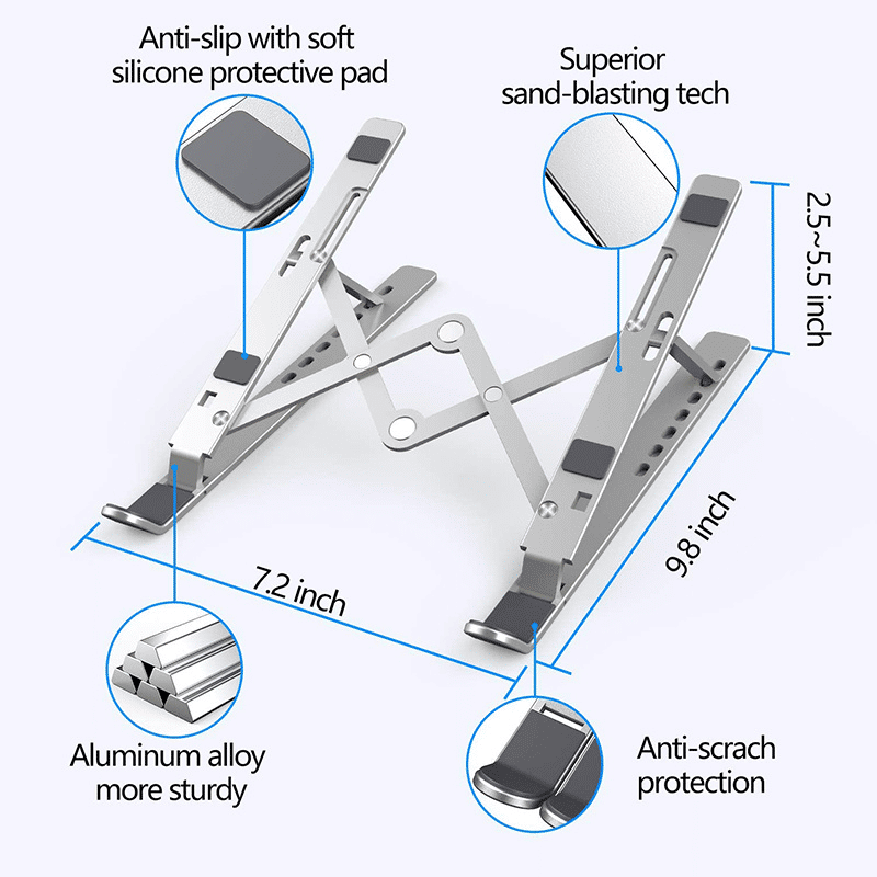 RichRipple Premium Aluminum Alloy Foldable Laptop Stand - Ergonomic Adjustable Riser