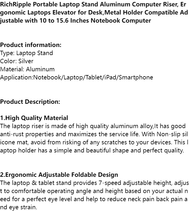 RichRipple Premium Aluminum Alloy Foldable Laptop Stand - Ergonomic Adjustable Riser