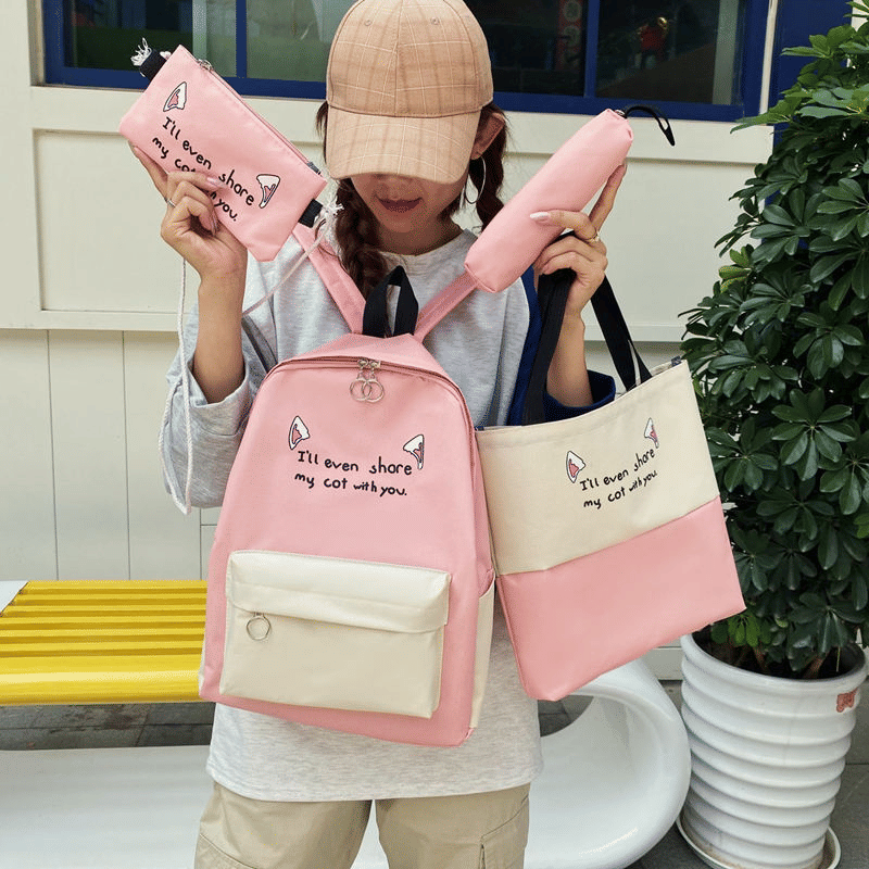 Stylish 4-Piece Nylon Handbag Set: Backpack, Tote, Crossbody, Clutch, Wallet