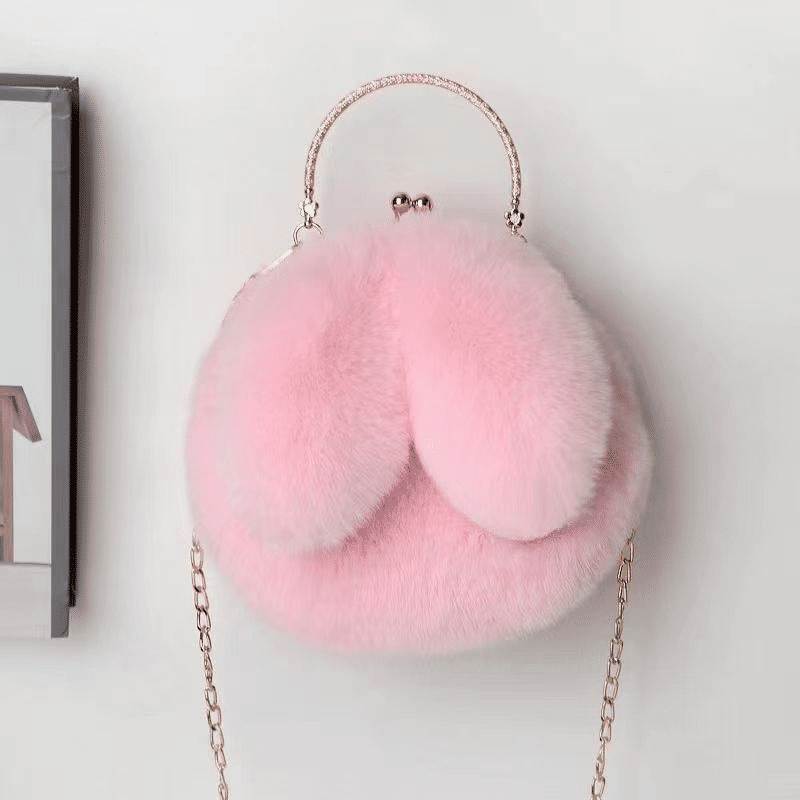 Charming Plush Rabbit Ear Crossbody Bag for Women - Soft Wool Handbag