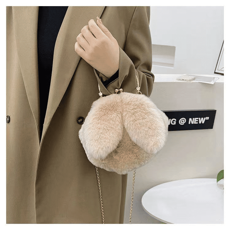 Charming Plush Rabbit Ear Crossbody Bag for Women - Soft Wool Handbag