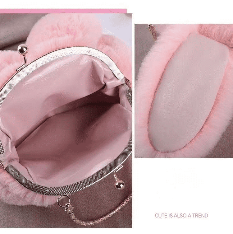 Charming Plush Rabbit Ear Crossbody Bag for Women - Soft Wool Handbag