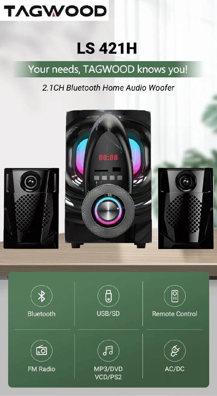 Tagwood LS-421H 2.1CH 6000W PMPO Bluetooth Subwoofer Speaker System