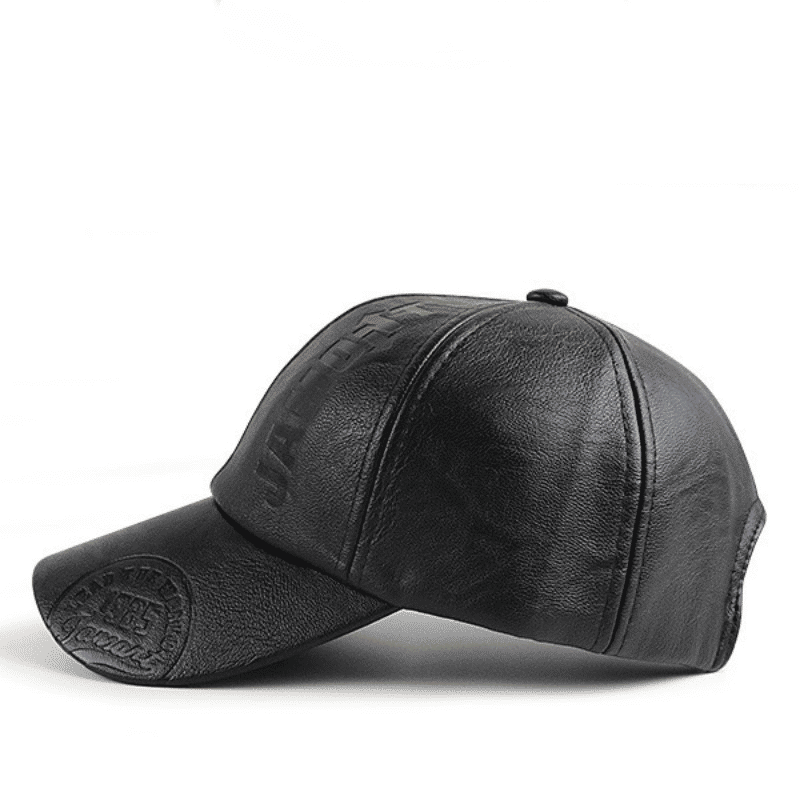 Fashionable PU Leather Men's Baseball Cap - Adjustable, Embossed Letters, Outdoor Wear
