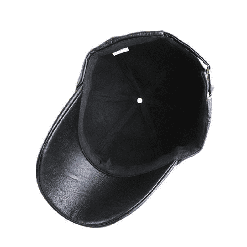 Fashionable PU Leather Men's Baseball Cap - Adjustable, Embossed Letters, Outdoor Wear