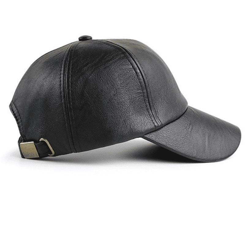 Fashionable PU Leather Men's Baseball Cap - Adjustable, Embossed Letters, Outdoor Wear