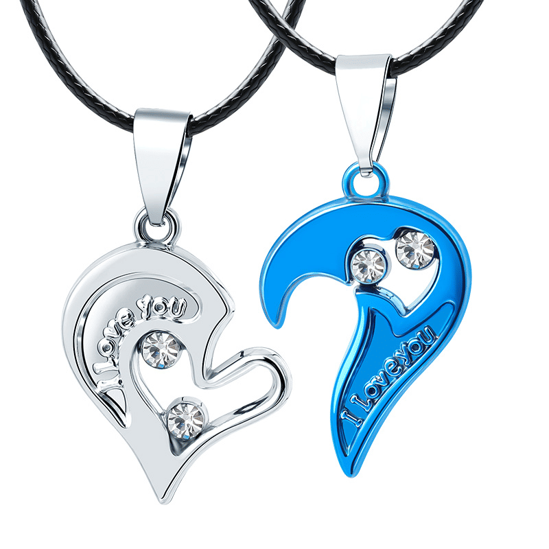 Romantic Couple Heart Pendant Necklace Set 'I Love You' Jewelry Gift