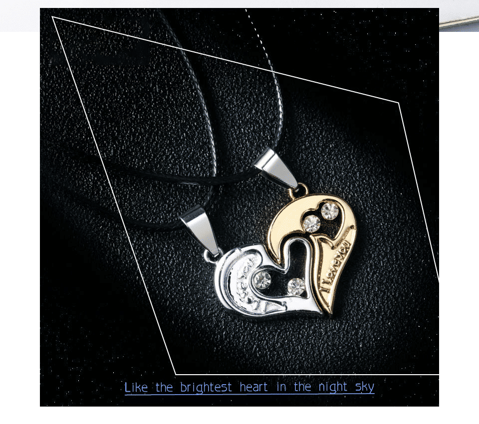 Romantic Couple Heart Pendant Necklace Set 'I Love You' Jewelry Gift