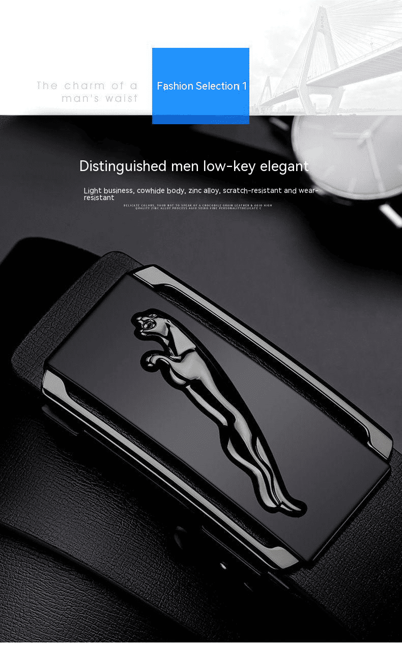 Premium Genuine Cowskin Leather Men's Belt Automatic Alloy Buckle Business Style