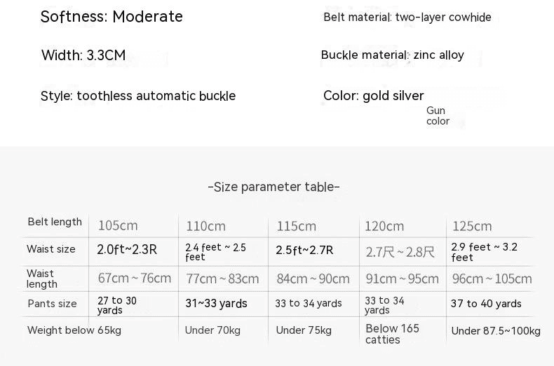 Premium Genuine Cowskin Leather Men's Belt Automatic Alloy Buckle Business Style