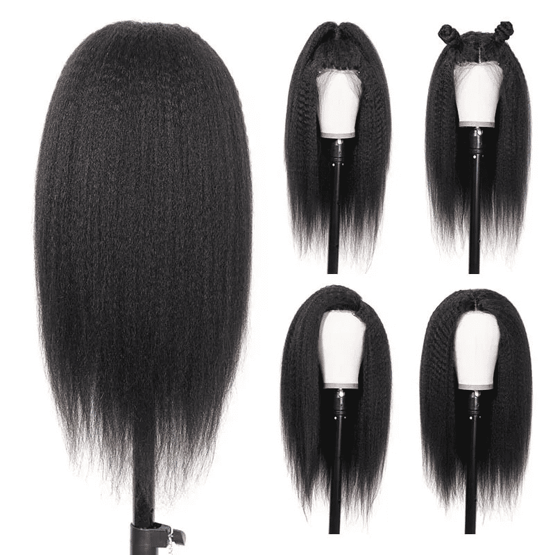 Luxurious 26-Inch Kinky Straight Synthetic Black Wig for Women - Natural Smooth Look