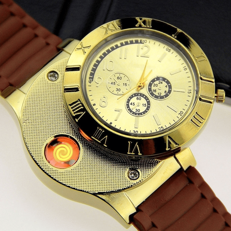 Men's Military USB Rechargeable Flameless Lighter Watch Windproof