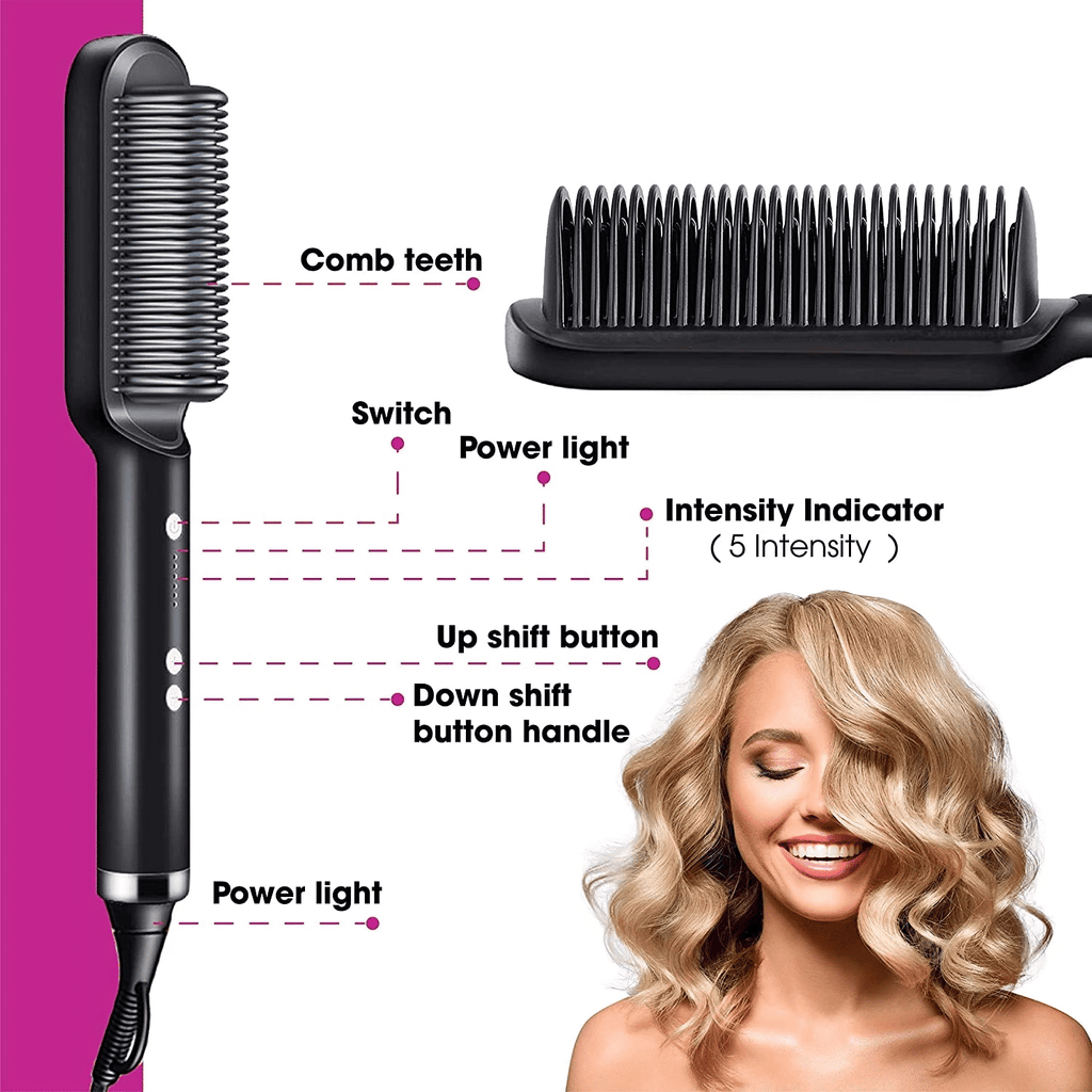 2-in-1 Electric Hair Straightener Hot Comb Brush Dual-Use Styling Rod