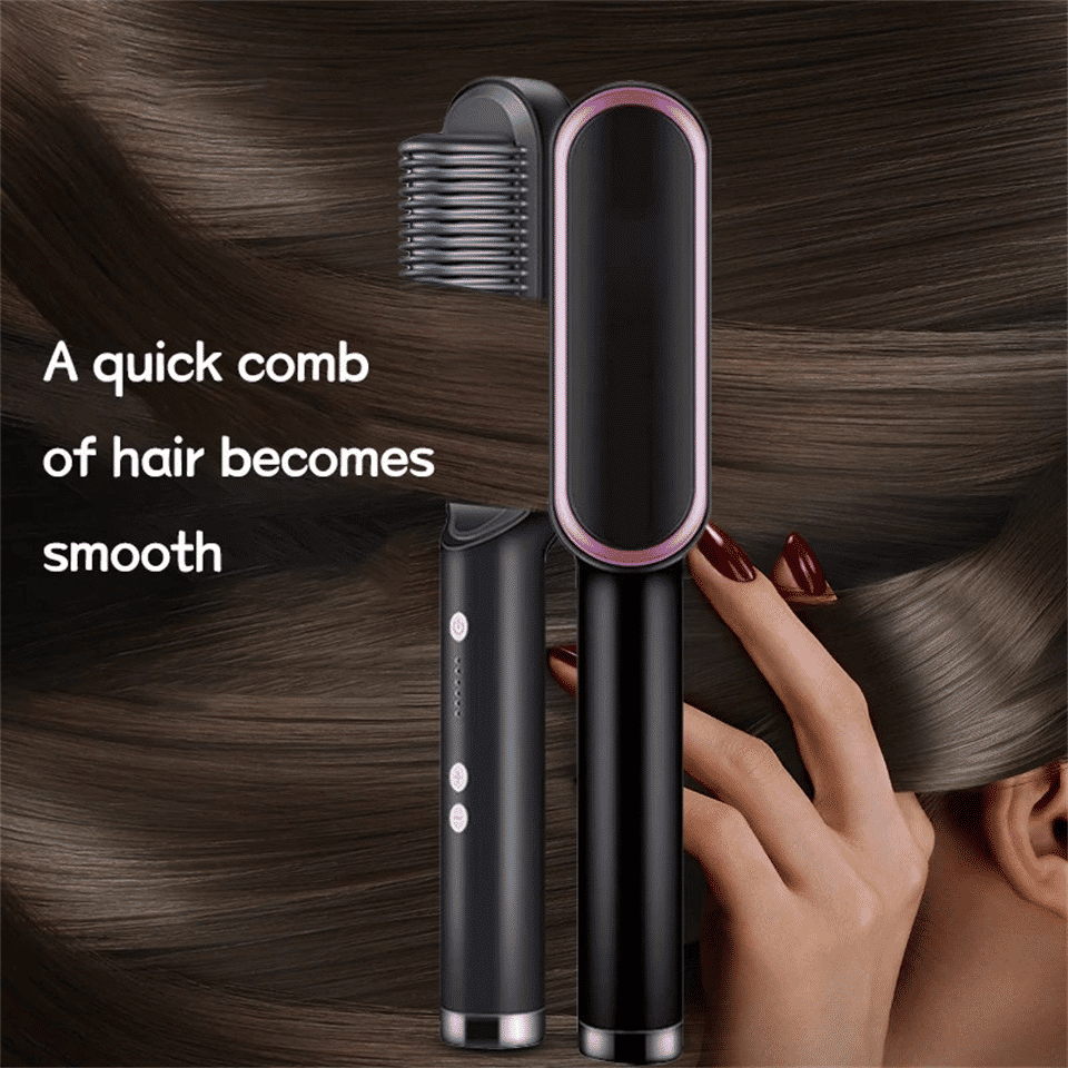 2-in-1 Electric Hair Straightener Hot Comb Brush Dual-Use Styling Rod