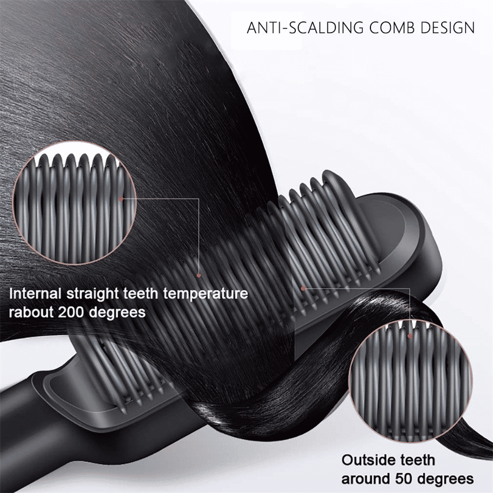 2-in-1 Electric Hair Straightener Hot Comb Brush Dual-Use Styling Rod