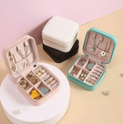 Portable PU Leather Mini Travel Jewelry Organizer for Rings, Earrings, Necklaces