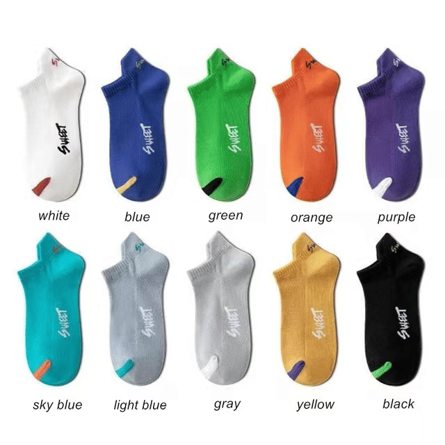 Men's 5-Pair Bright Ankle No-Show Socks: Breathable, Deodorant, Sport & Casual