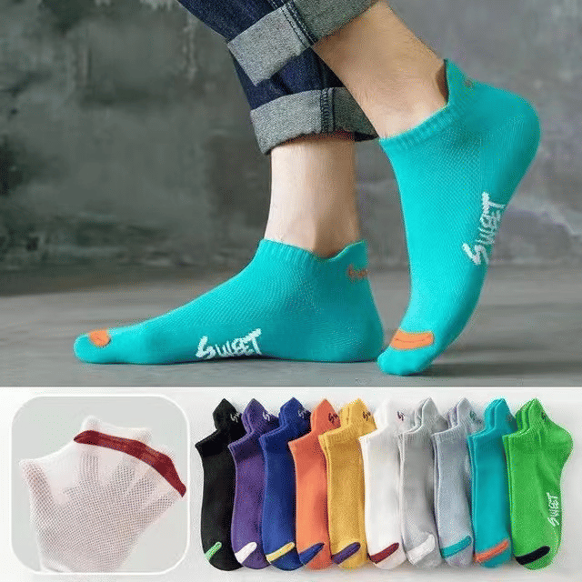 Men's 5-Pair Bright Ankle No-Show Socks: Breathable, Deodorant, Sport & Casual