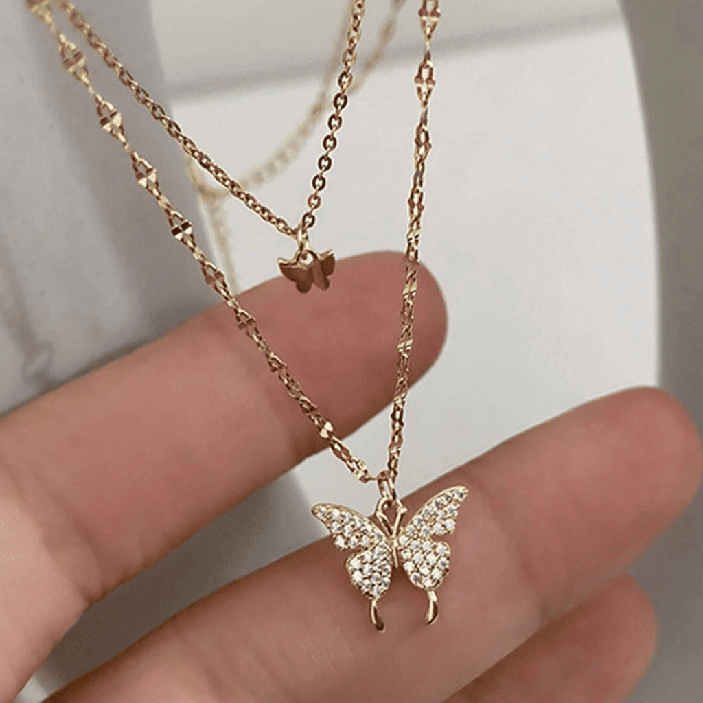 Elegant Butterfly Double-Layer Silver Necklace for Women - Fashion Accessory Gift
