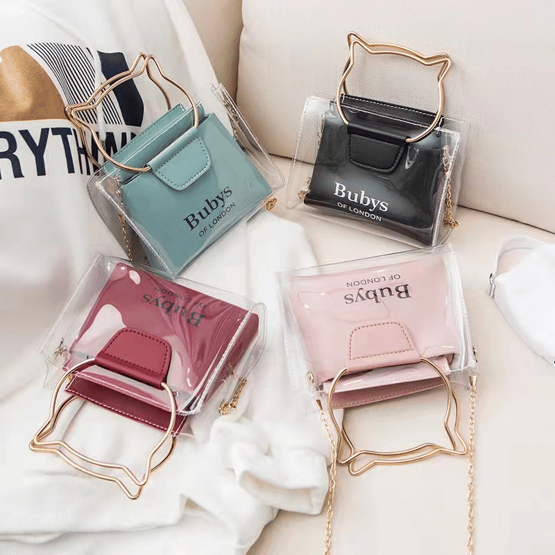 Fashionable Transparent PVC Small Sling Bag for Women with Chain Strap