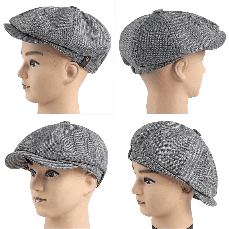 Men's Retro Octagonal Newsboy Cap British Painter Herringbone Flat Hip-Hop Beret